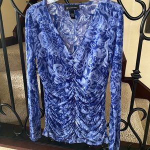 INC ruched blue floral top